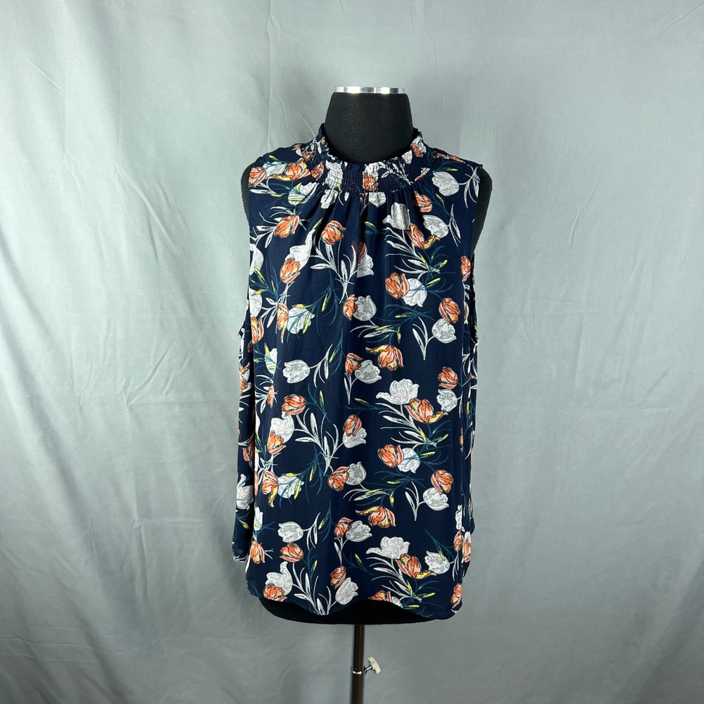 Daniel Rainn Blouse Top Womens 2XL Multicolor Floral Pleated Smocked Mock Neck